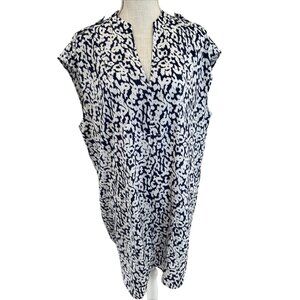 J. Crew XL Sleeveless Navy & White Printed Shift Dress